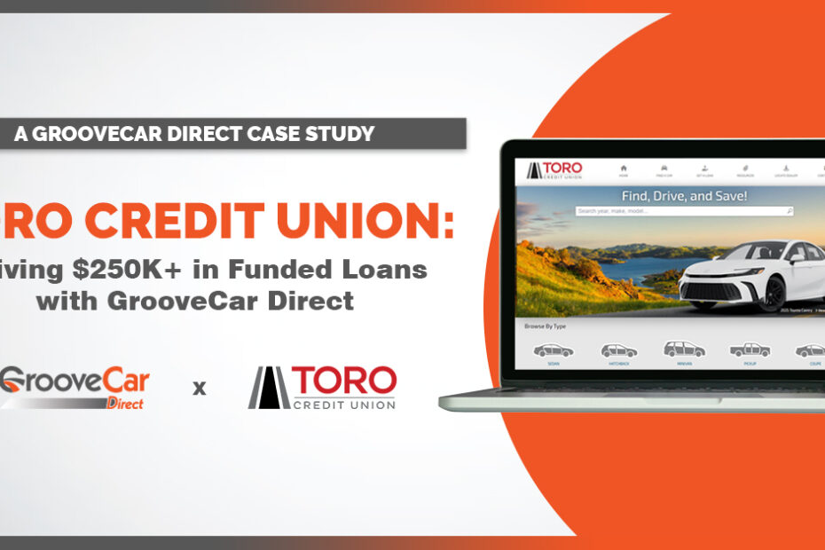 Promotional graphic for Toro Credit Union's GrooveCar Direct case study, highlighting $250K+ in funded loans through the partnership